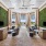 outdoor lounge with seating and green walls
