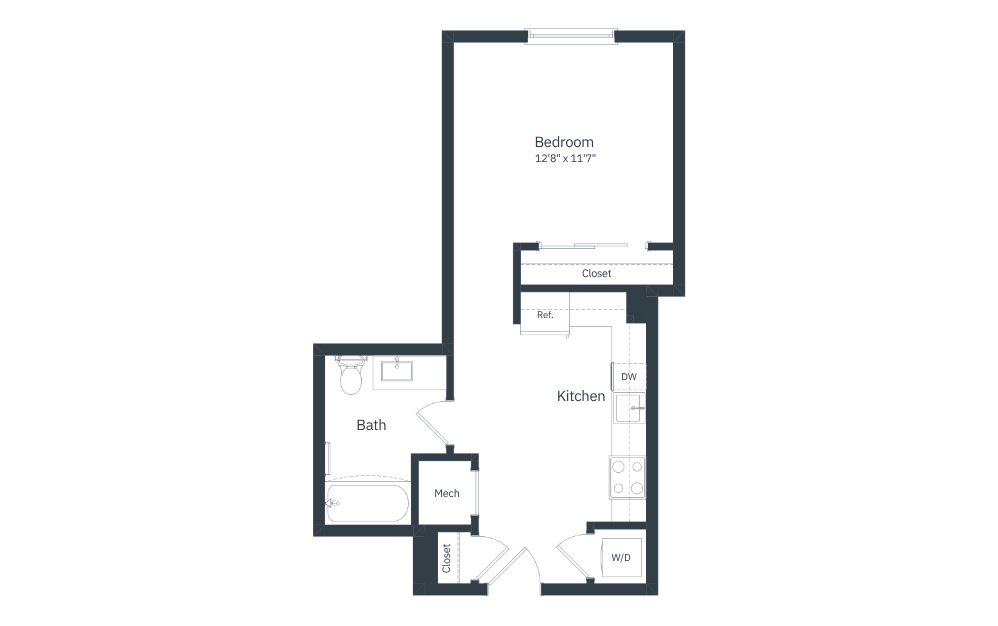 Alexander - Studio floorplan layout with 1 bathroom and 582 square feet (2D)