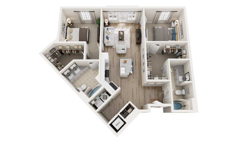 Liberty - 2 bedroom floorplan layout with 2 bathrooms and 1114 square feet