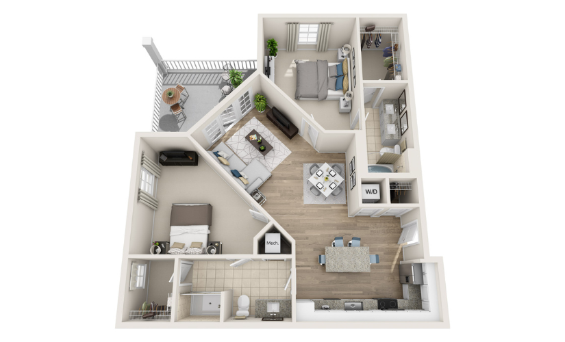 Palmetto - 2 bedroom floorplan layout with 2 bathrooms and 1088 square feet
