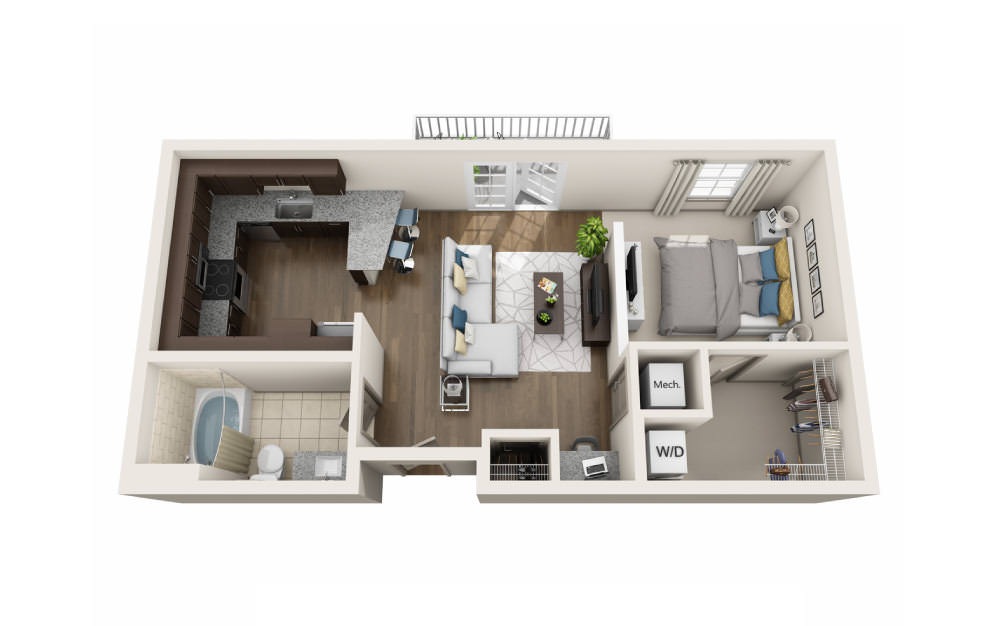 Alexander - Studio floorplan layout with 1 bathroom and 582 square feet