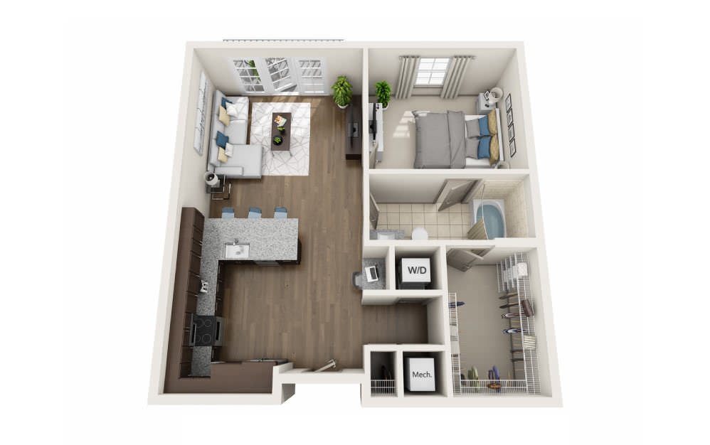 Archdale - 1 bedroom floorplan layout with 1 bathroom and 733 square feet