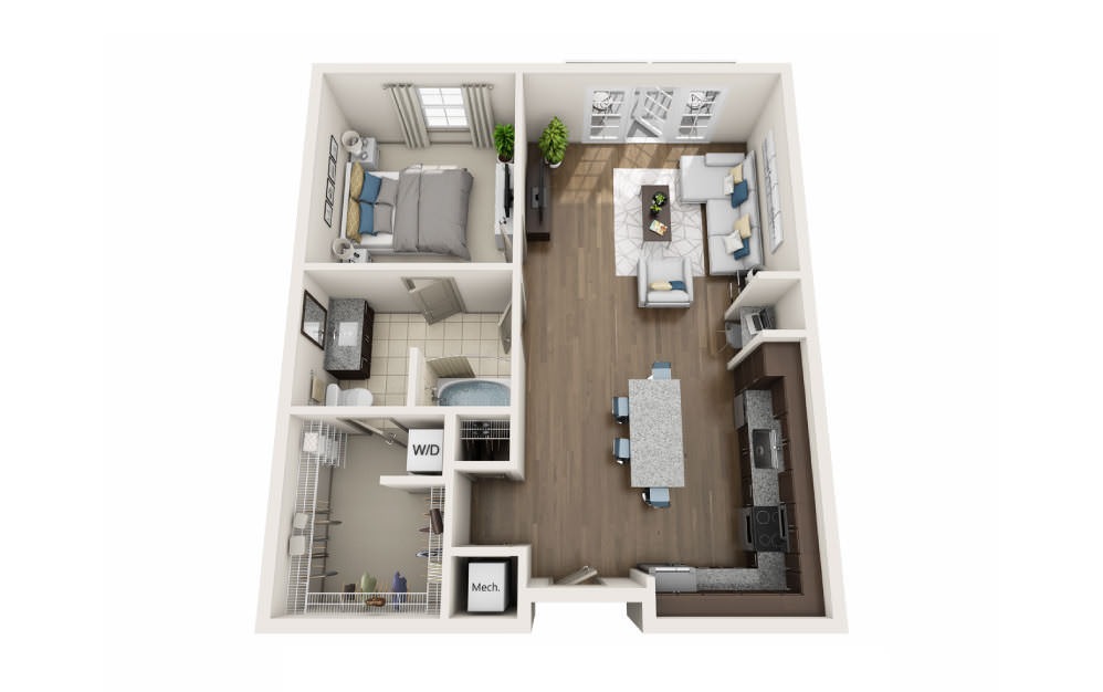 Broad - 1 bedroom floorplan layout with 1 bathroom and 815 square feet