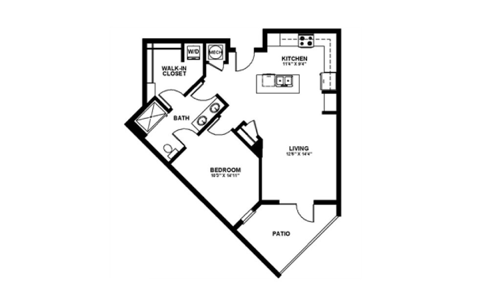 Buist - 1 bedroom floorplan layout with 1 bath and 785 square feet. Buist - 1 bedroom floorplan layout with 1 bath and 785 square feet.