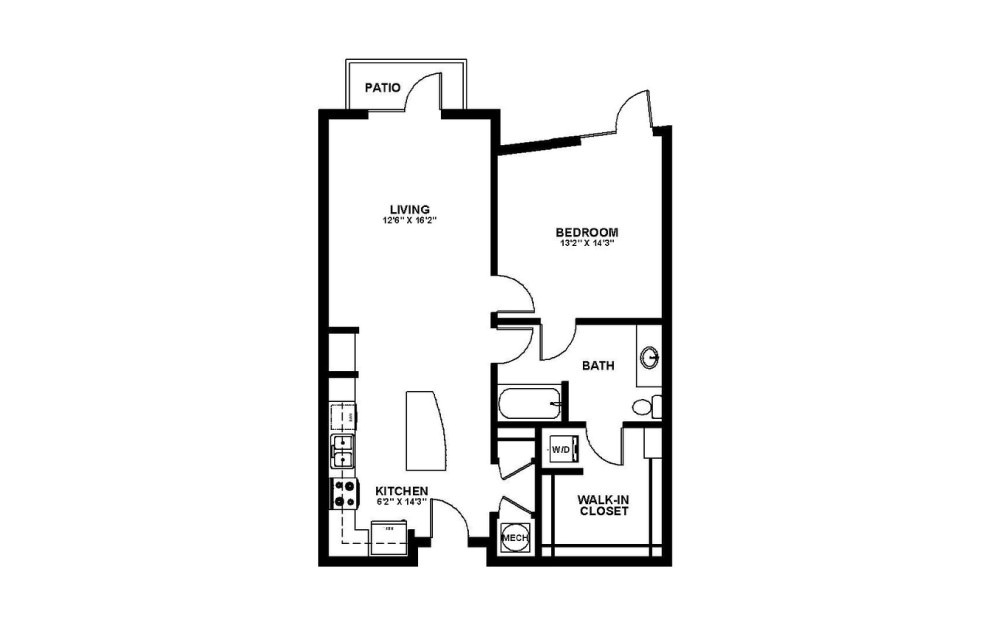 Cannon - 1 bedroom floorplan layout with 1 bath and 835 square feet. Cannon - 1 bedroom floorplan layout with 1 bath and 835 square feet.