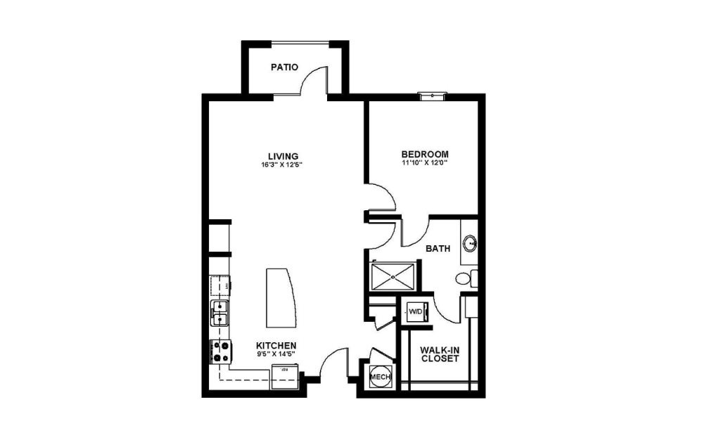 Cedarhurst - 1 bedroom floorplan layout with 1 bath and 845 square feet. Cedarhurst - 1 bedroom floorplan layout with 1 bath and 845 square feet.