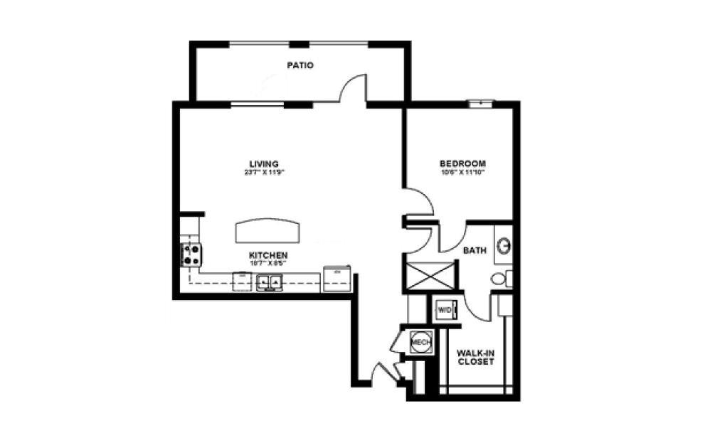 Clifford - 1 bedroom floorplan layout with 1 bath and 870 square feet. Clifford - 1 bedroom floorplan layout with 1 bath and 870 square feet.