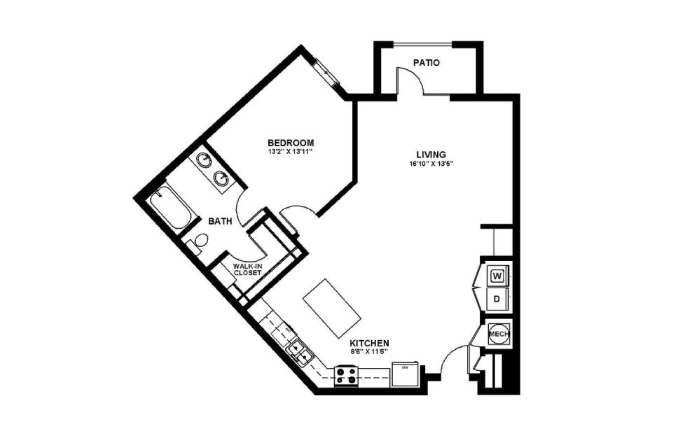 Gadsen - 1 bedroom floorplan layout with 1 bath and 959 square feet. Gadsen - 1 bedroom floorplan layout with 1 bath and 959 square feet.