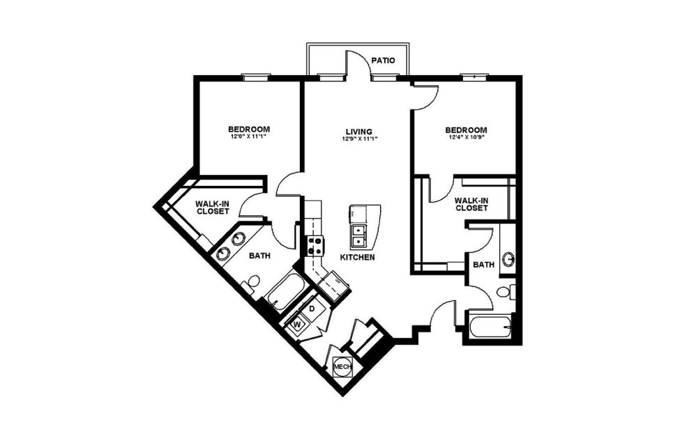 Liberty - 2 bedroom floorplan layout with 2 baths and 1114 square feet. Liberty - 2 bedroom floorplan layout with 2 baths and 1114 square feet.