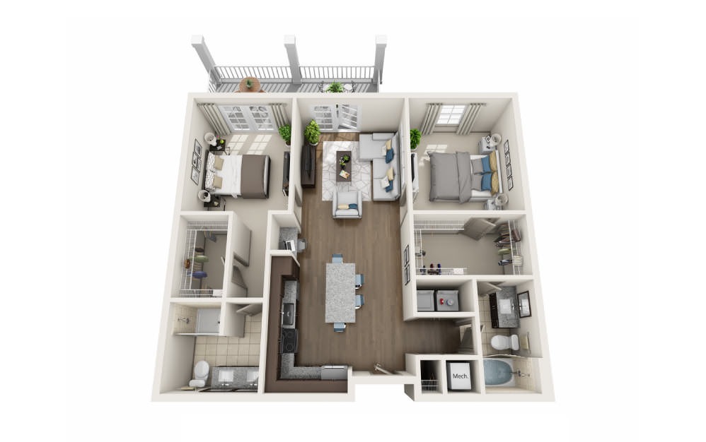 Morris - 2 bedroom floorplan layout with 2 bathrooms and 1059 square feet