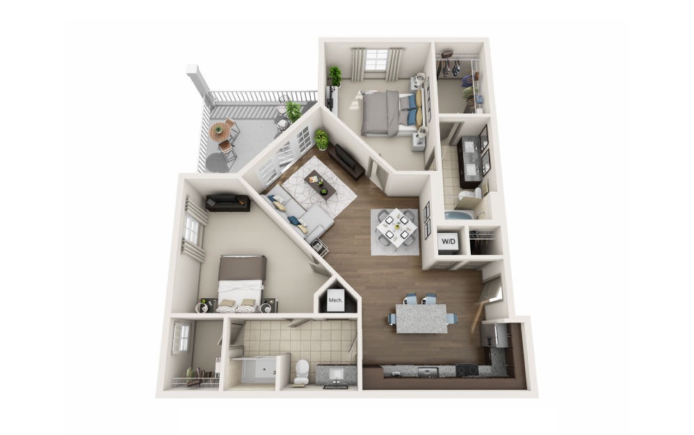 Palmetto - 2 bedroom floorplan layout with 2 bathrooms and 1088 square feet