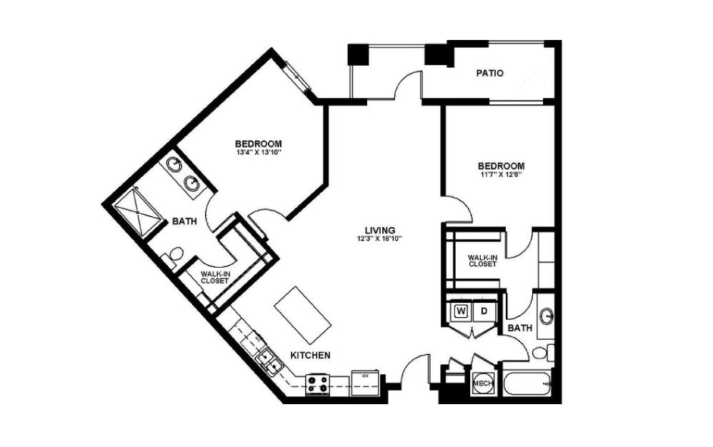 Phillip - 2 bedroom floorplan layout with 2 baths and 1166 square feet. Phillip - 2 bedroom floorplan layout with 2 baths and 1166 square feet.