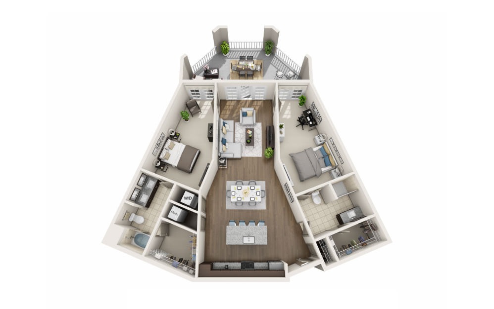 Rutledge - 2 bedroom floorplan layout with 2 bathrooms and 1367 square feet