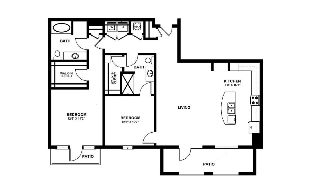 Stolls - 2 bedroom floorplan layout with 2 baths and 1327 square feet. Stolls - 2 bedroom floorplan layout with 2 baths and 1327 square feet.